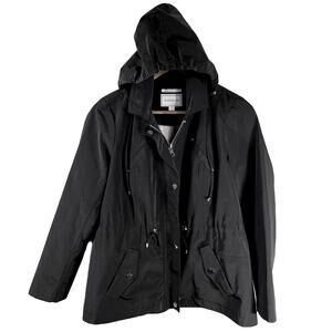 Charter Club Rain Jacket Women Petite Small‎ Black Water-Resistant Hooded Anorak